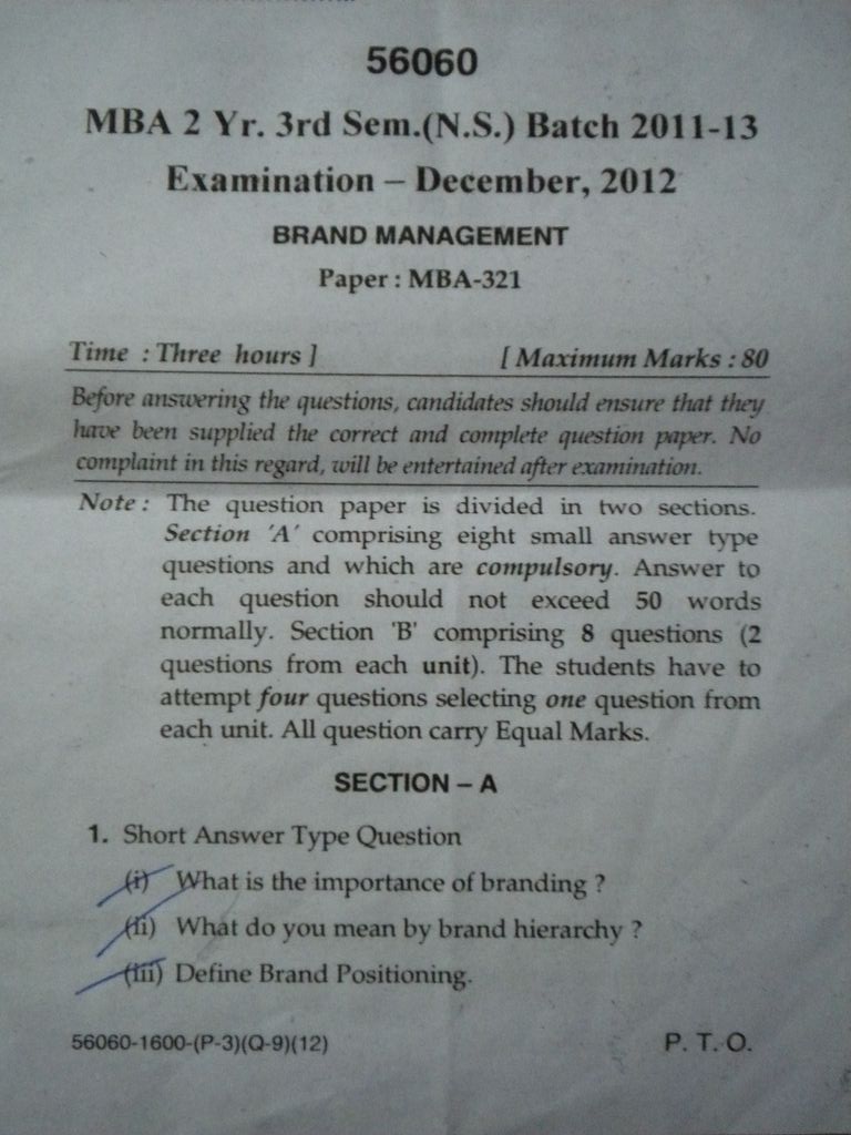 Question Paper Download Brand Management Question Paper MDU Download